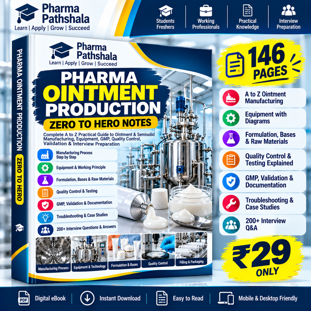 Pharmaceutical Ointment Production Master Notes – Zero to Hero | Complete Manufacturing & GMP Practical Guide