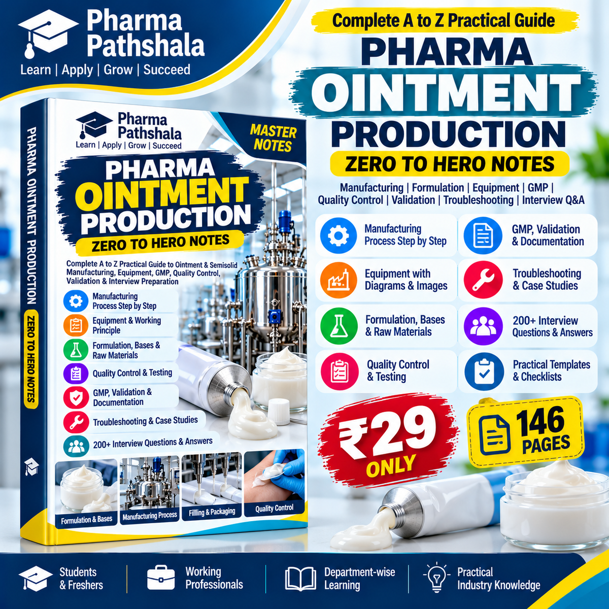 Pharmaceutical Ointment Production Master Notes – Zero to Hero | Complete Manufacturing & GMP Practical Guide